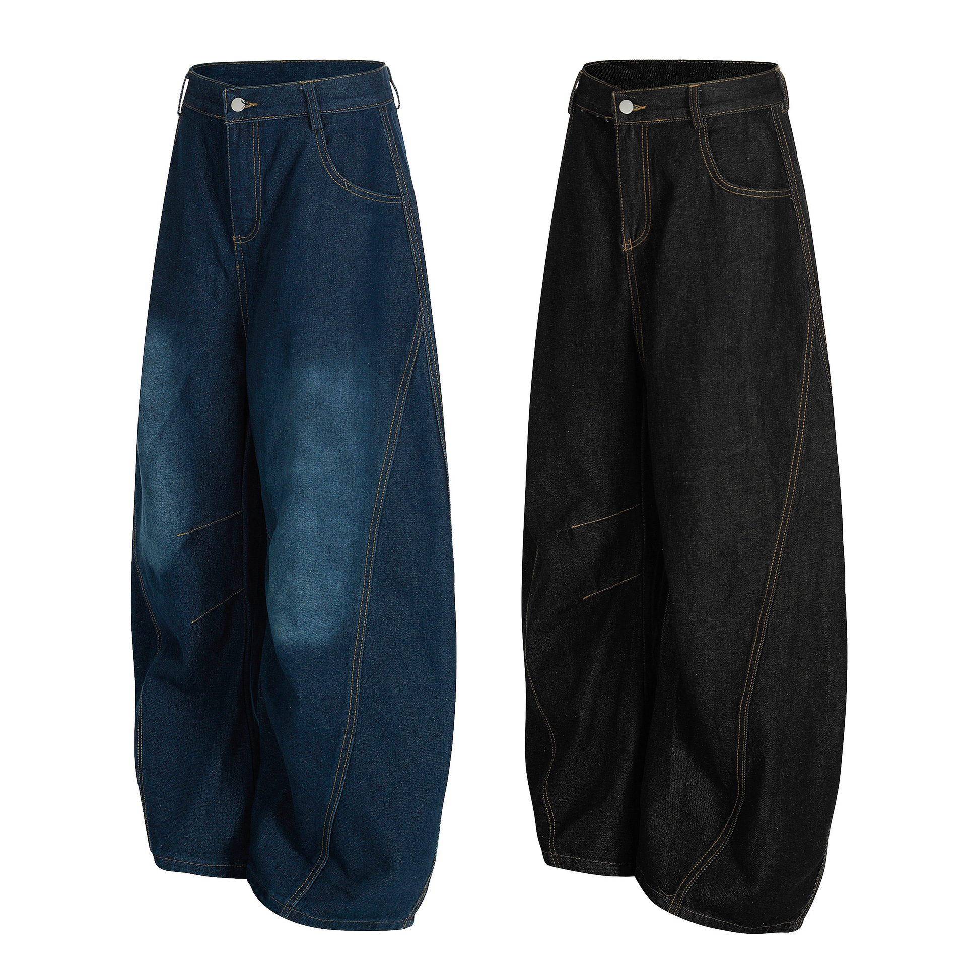 Cross-Border Retro High Street Back Embroidered Letters Washed Jeans for Men and Women Casual Scimitar Wide-Leg Pants Loose Trousers