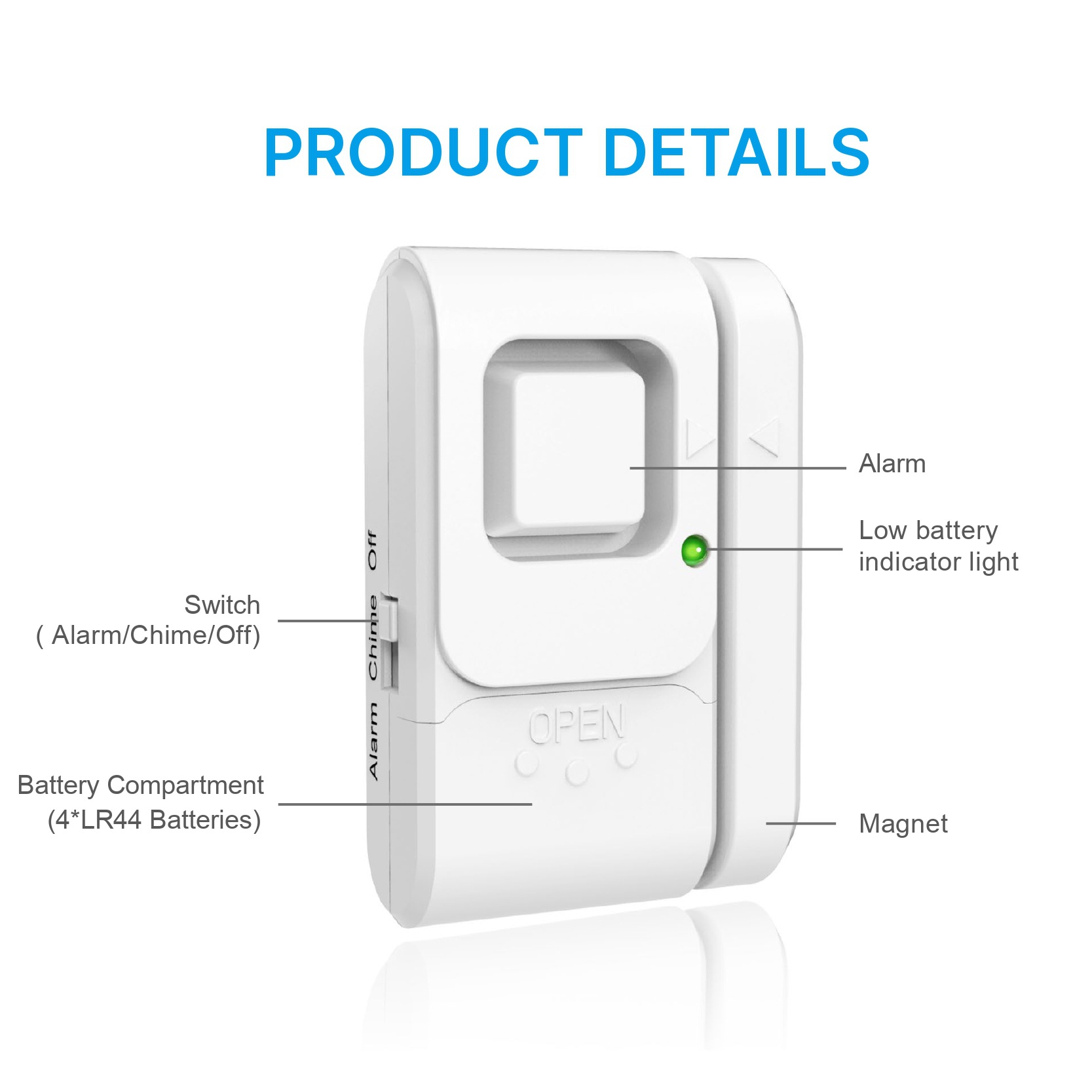 Intelligent door and window magnetic alarm, easy to install wireless alarm, suitable for house garage anti-theft