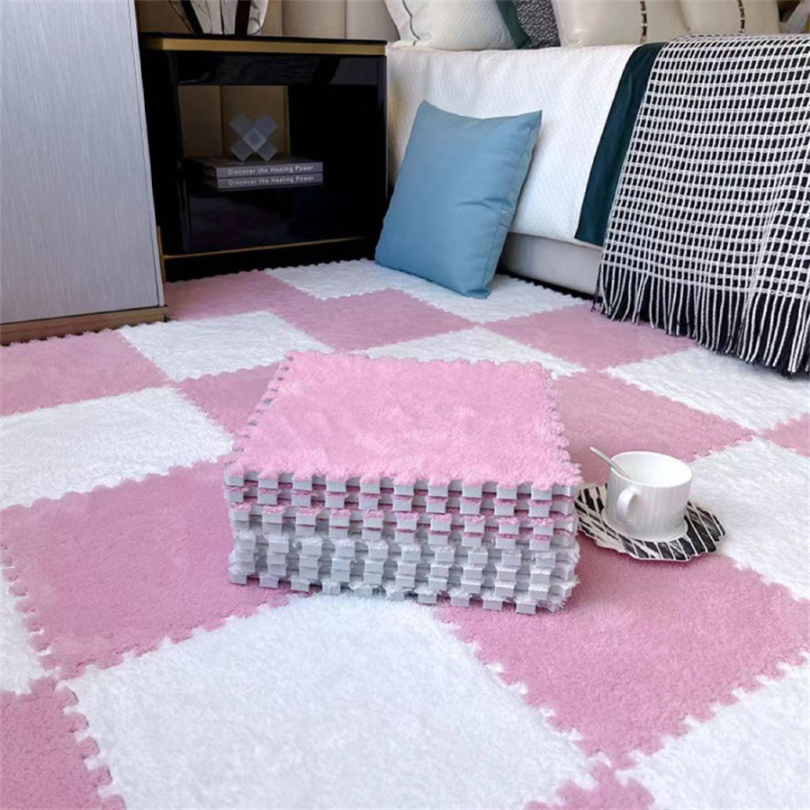 Spliced Carpet Living Room Sofa Square Puzzle Floor Mat Bedroom Bedside Pure Color Non-slip Mat Plush Splicing Floor Mat