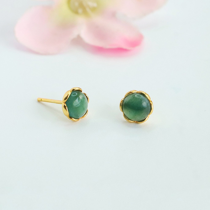 Jueyu S925 Silver Inlaid Natural A-Grade Jade Earrings Blue Water Jade Earrings Wholesale Live Broadcast S5052001A