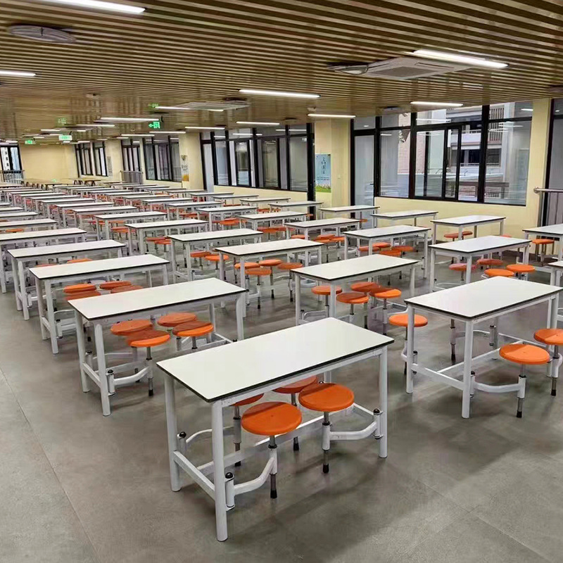 Canteen Dining Table and Chair Combination Factory School Students Use 4-Person Retractable Fast Dining Table Construction Site One-Piece Dining Table and Chairs