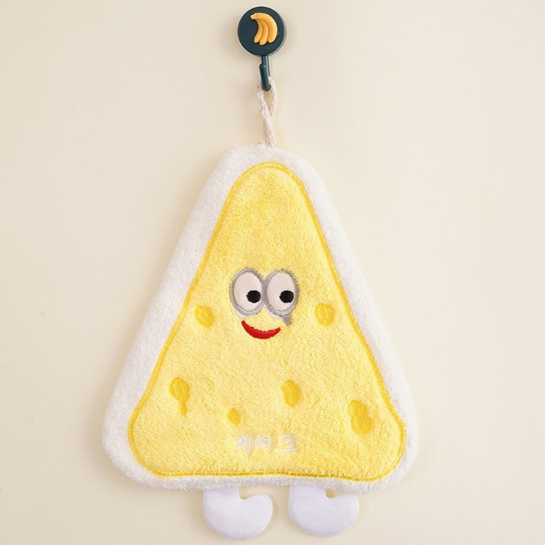 Cheese Towel Kitchen Bathroom Hanging Handkerchief Coral Velvet Water-Absorbent Quick-Drying Kidsren's Cartoon Hand Towel
