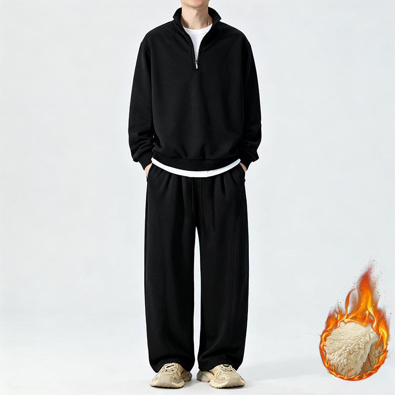 Плюс размер мужской бархатный свитшот с полузастежкой и стойкой, утепленный спортивный повседневный стиль, дропшиппинг