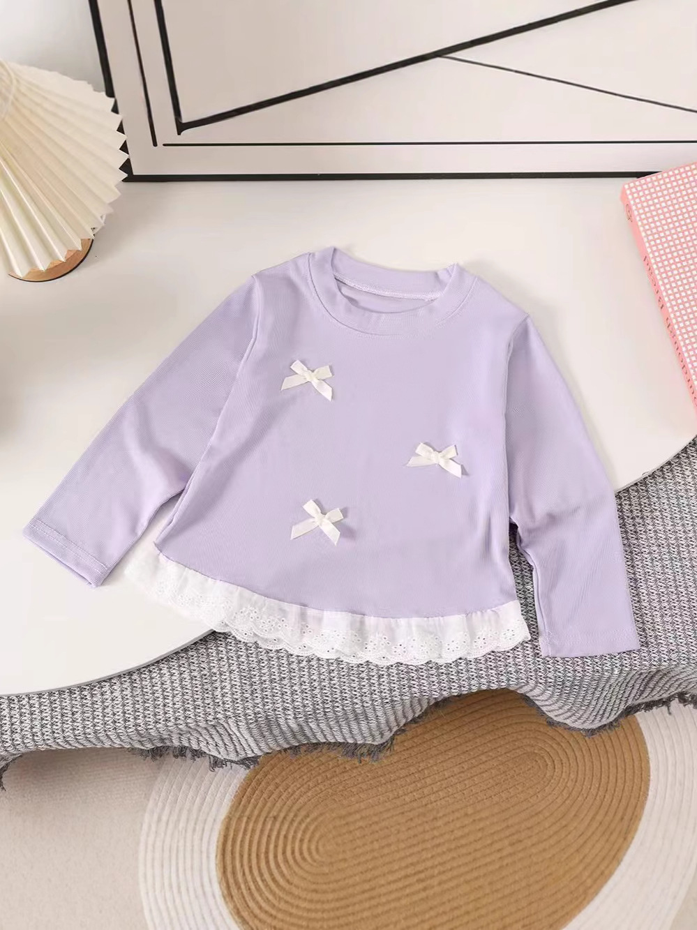 Girls' Bow Lace Shirt Bottoming Shirt 2025 Spring and Autumn New Children's Autumn Top Baby Korean Style Long Sleeve