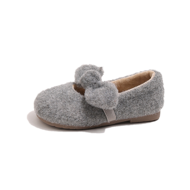 Korean Style Girls' Furry Shoes 2025 Winter New Girls' Bow Princess Shoes Baby Girl's Soft-Soled Bean Shoes