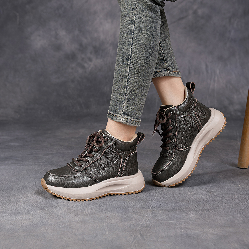 2025 New Thick-Soled Height-Increasing Foam-Soled High-Top Shoes for Women, Spring and Autumn Women's Shoes, Velvet-Lined Warm and Versatile Casual Shoes