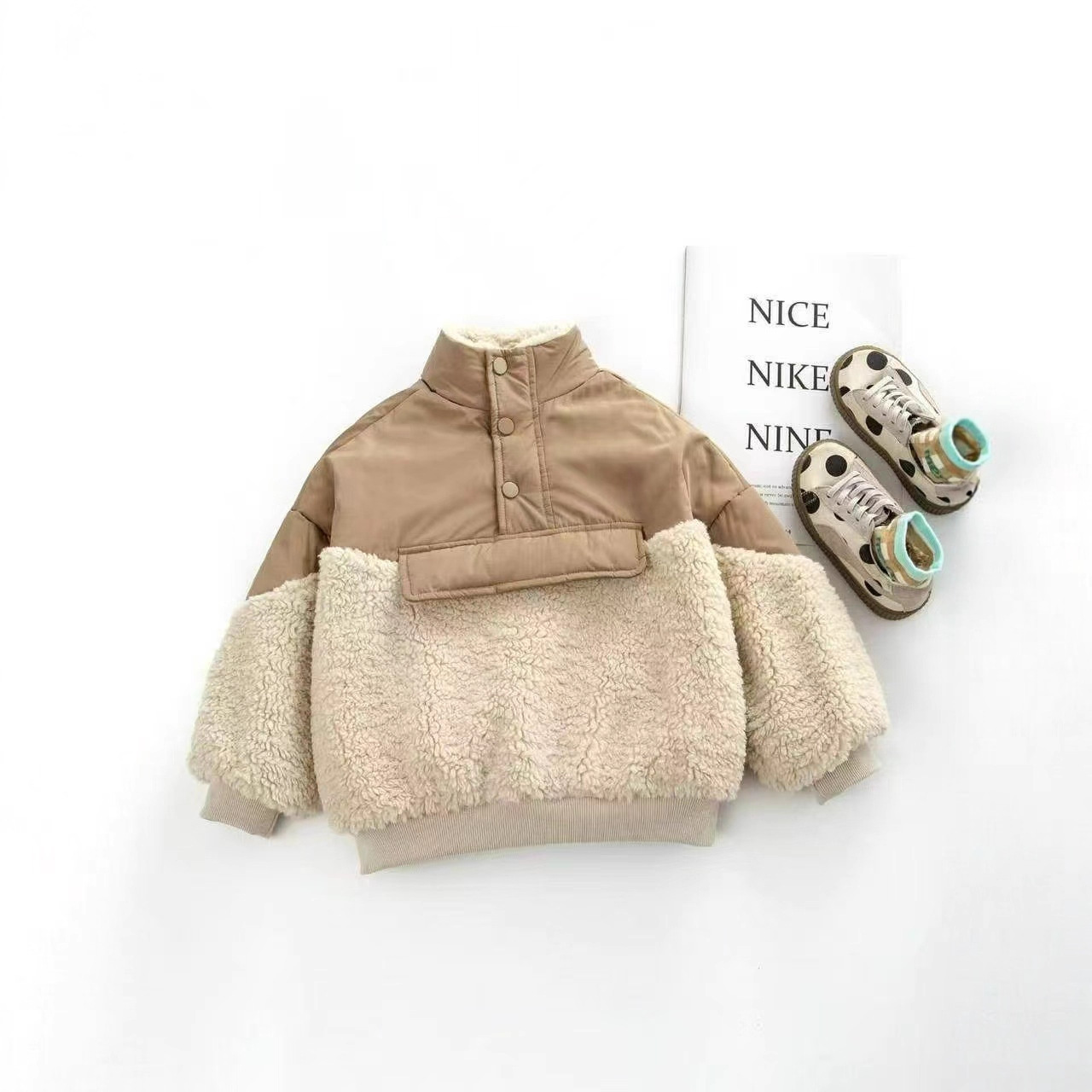 Children's Wear Children's Winter Cotton Clothes Loose Stitching Lamb Wool Fleece-Lined Sweater Thickened Warm Jacket for Baby Boys and Girls