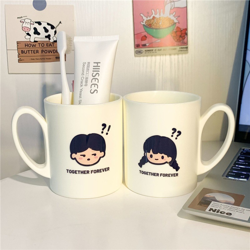 Cute Couple Mouthwash Cup, Super Cute Brushing and Washing Cup for Home Use, Thickeneded, Fall-Resistant and Mildew-Proof Cup, Simple Ins Tooth Cup