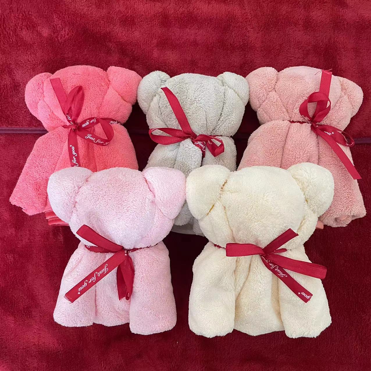 Bear Towel Wholesale Gift Coral Velvet Square Towel Wedding Red Return Gift Holiday Wedding Gift Box Absorbent