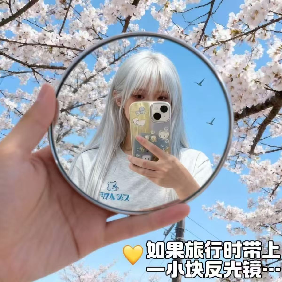 [Travel Bar] Convex Mirror Selfie Travel Footprint Record Small Round Mirror Handheld Photo Props for Couples and Friends