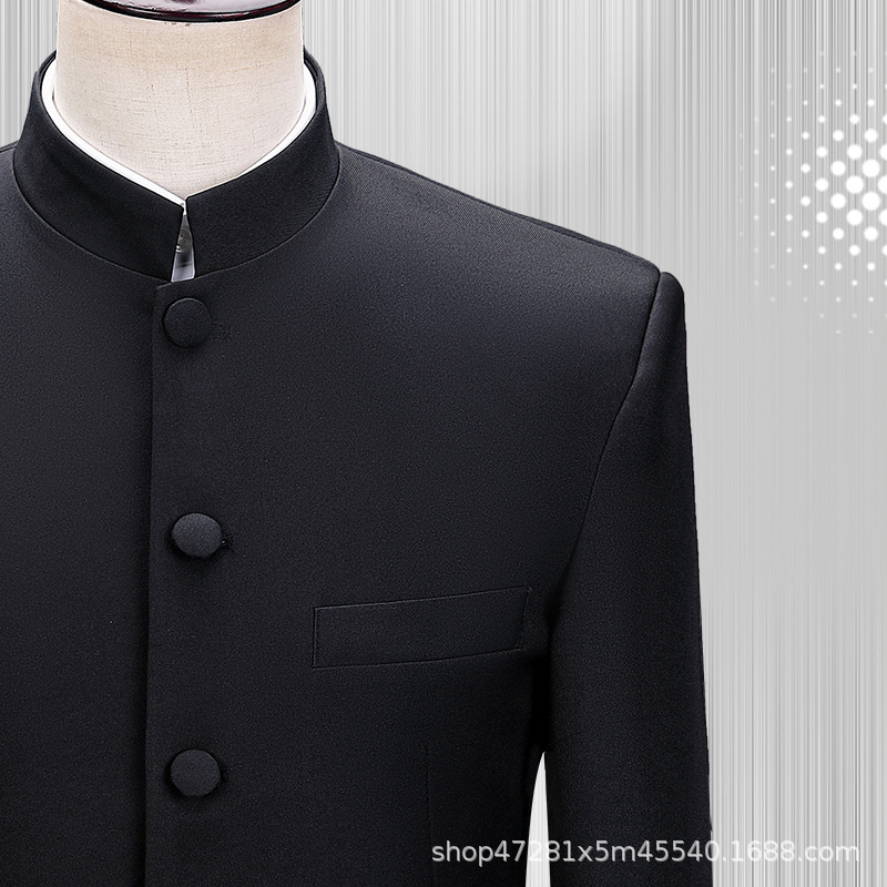 Embroidered Zhongshan suit black stand collar youth adult men's suit jacket men's suit performance costume chorus costume