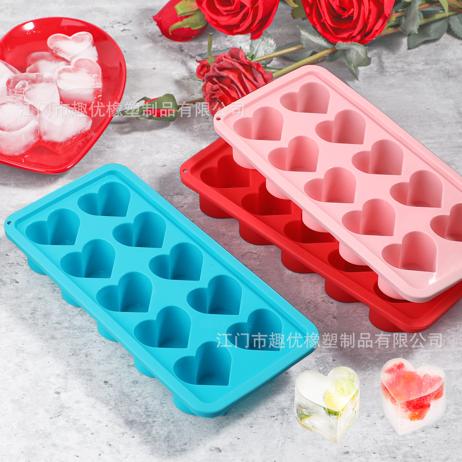 Fcm Certified Heart-Shaped Silicone Ice Tray Mold Ice Cube Film 10 Grids Heart Ice Tray Film Easy to Release Soft Silicone