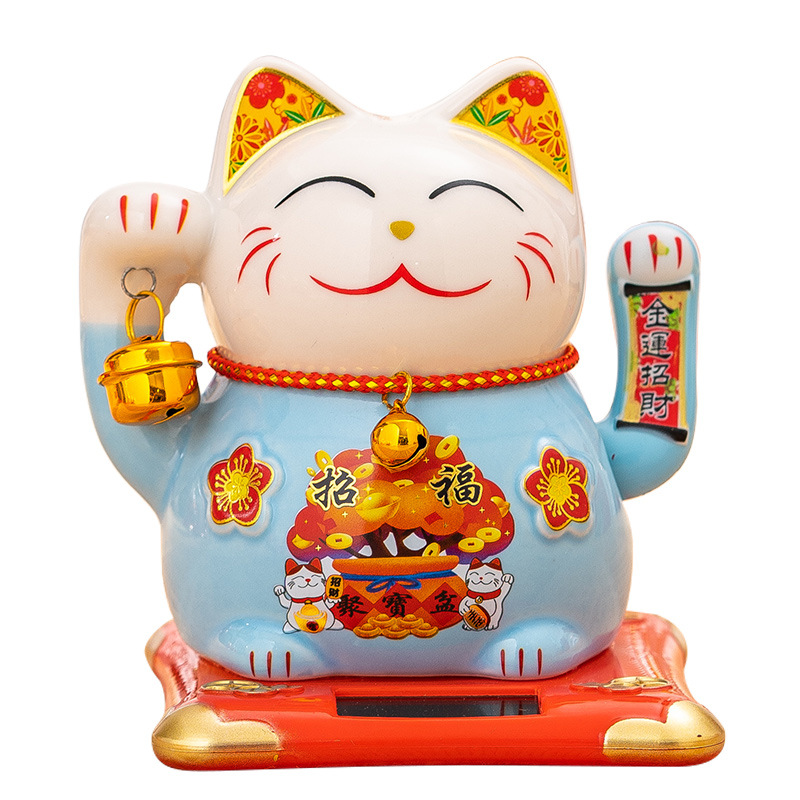 Factory wholesale ceramic solar fortune cat automatic hand-held gift box fortune cat annual meeting gift hand-held gift