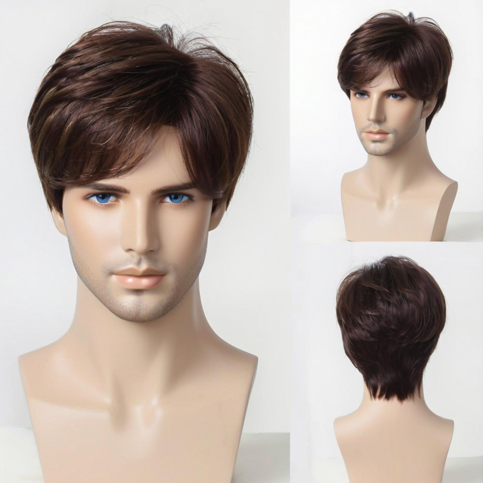 European and American Men's Cross-Border New Wigs Short Straight Hair Oblique Bangs Chemical Fiber Hair Full Headgear Source Factory Spot Wholesale