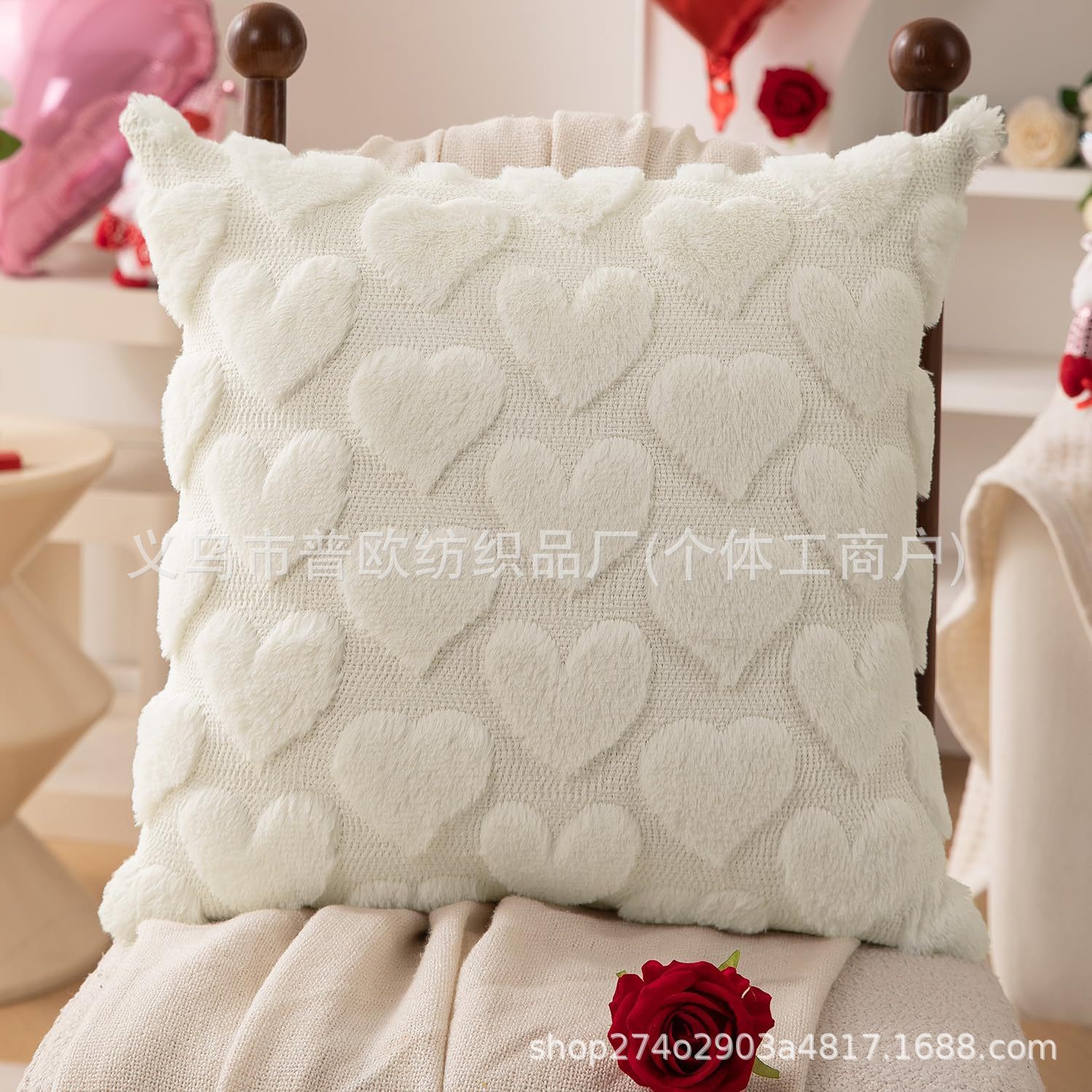 Cross-Border Valentine's Day Plush Pillow Cover, Love Three-Dimensional Plush Christmas Pillow Cover, Embroidered Cushion Cover, Love Pillow