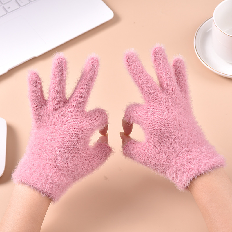 Cross-Border New Product Hot-Selling Anti-Mink Fur Fingerless Warm Fashionable Touchscreen Gloves for Mobile Games for Male and Female Students Knitted Gloves