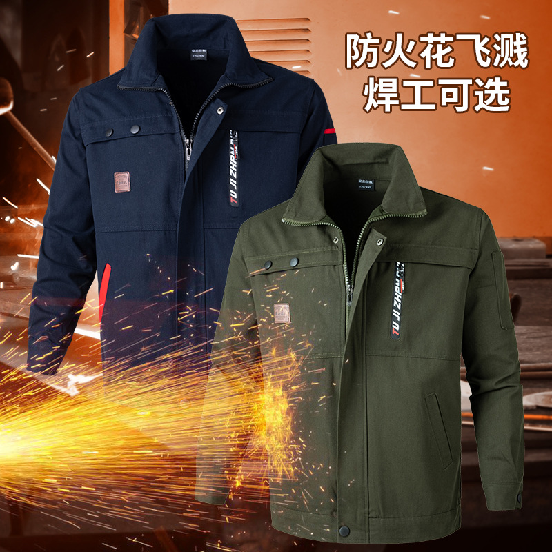 Work Clothes Male Spring and Autumn suit Welder Anti-scald Pure Cotton Wear-resistant Construction Worker Auto Repair Workplace Labor Tooling