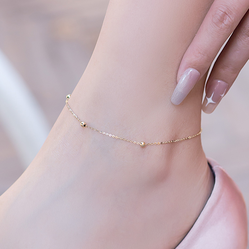 14K Gold Fine Bracelet Women's Gold Ball Simple Commuting All-match Caseable Anklet New Gold Jewelry 40322