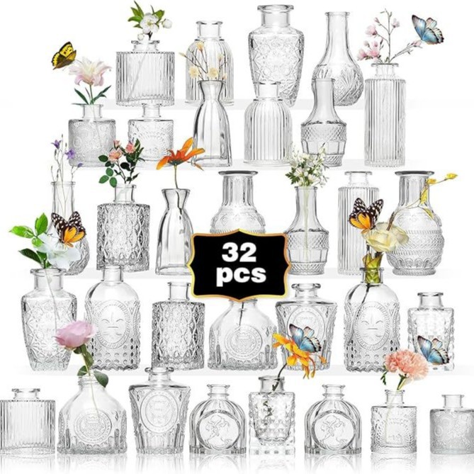 Foreign Trade Light Luxury Vintage Glass Vase Transparent Ins Style Ornaments Flower Ornaments Middle Ancient High-grade Small Vase suit