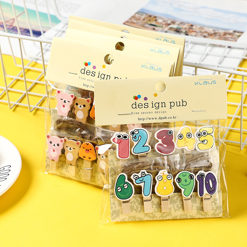 Kindergarten classroom photo wooden clip colorful cute wooden clip wall decoration hemp rope note clip suit wholesale