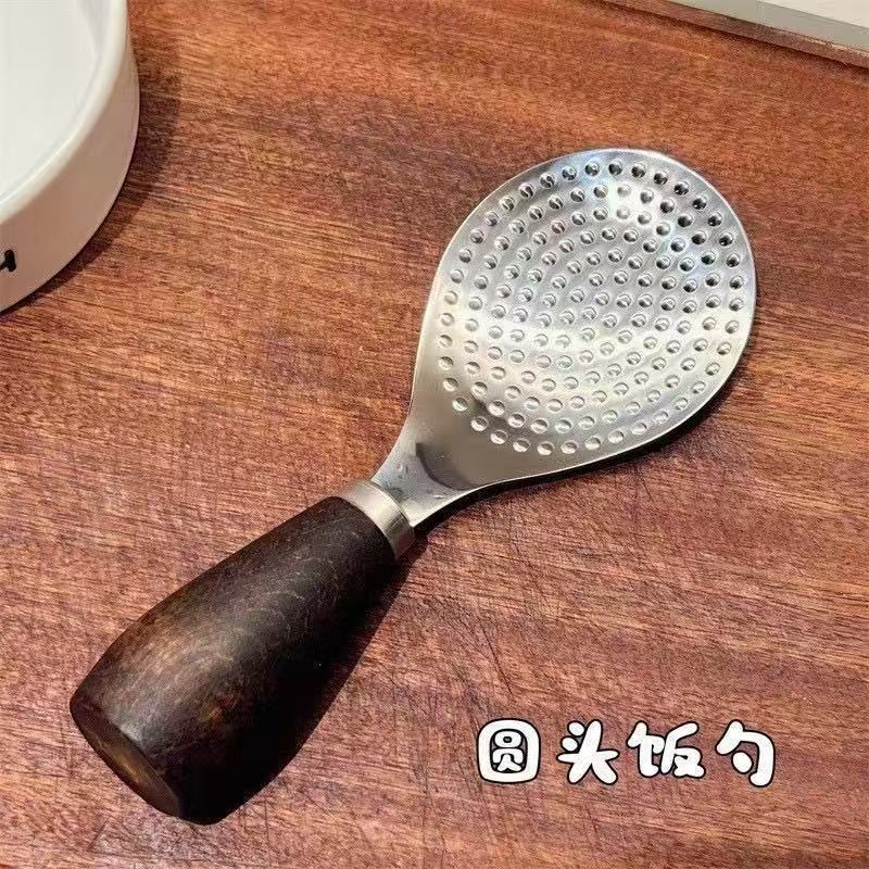 New Stainless Steel Rice Chicken Wing Wooden Spoon Rice Shovel Household Rice Cooker Vertical Spoon for Rice Serving High Temperature Resistance