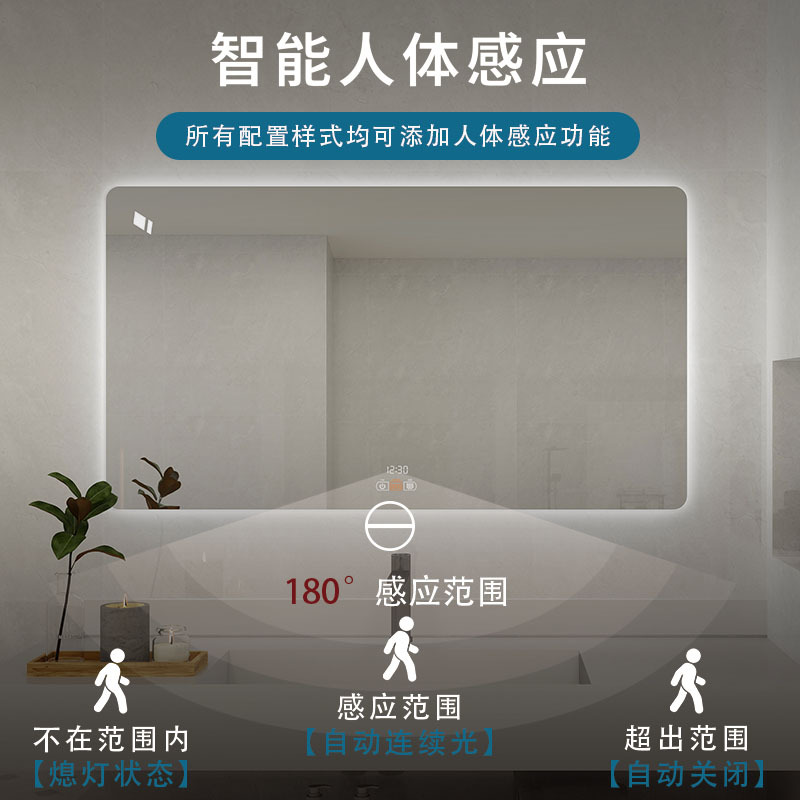 Square Sensor Smart Mirror Touch Screen Led Lighted Makeup Mirror Wall-Mounted Defogging Bathroom Mirror Restroom