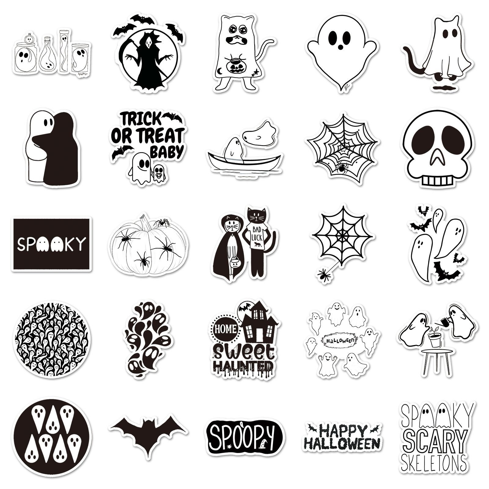 Black and White Halloween Cartoon Suitcase Stickers Waterproof Graffiti Stickers Skateboard Computer Tablet Handbook Decoration