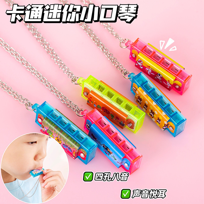 Children's Mini Harmonica Necklace 4 Holes 4 Tone Playing Harmonica Musical Instruments Kindergarten Small Gifts Practical for the Whole Class