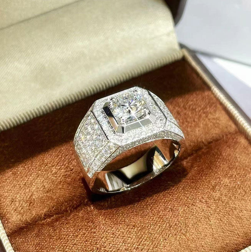 Кольцо из платины Pt950 с полным покрытием из бриллиантов, роскошное мужское кольцо, 2 карата, индивидуальный заказ, 14K9K, трансграничный экспорт