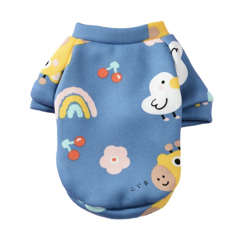 Amazon cross-border pet cartoon printing fleece-lined warm clothing small dog cat dog clothes supplies wholesale