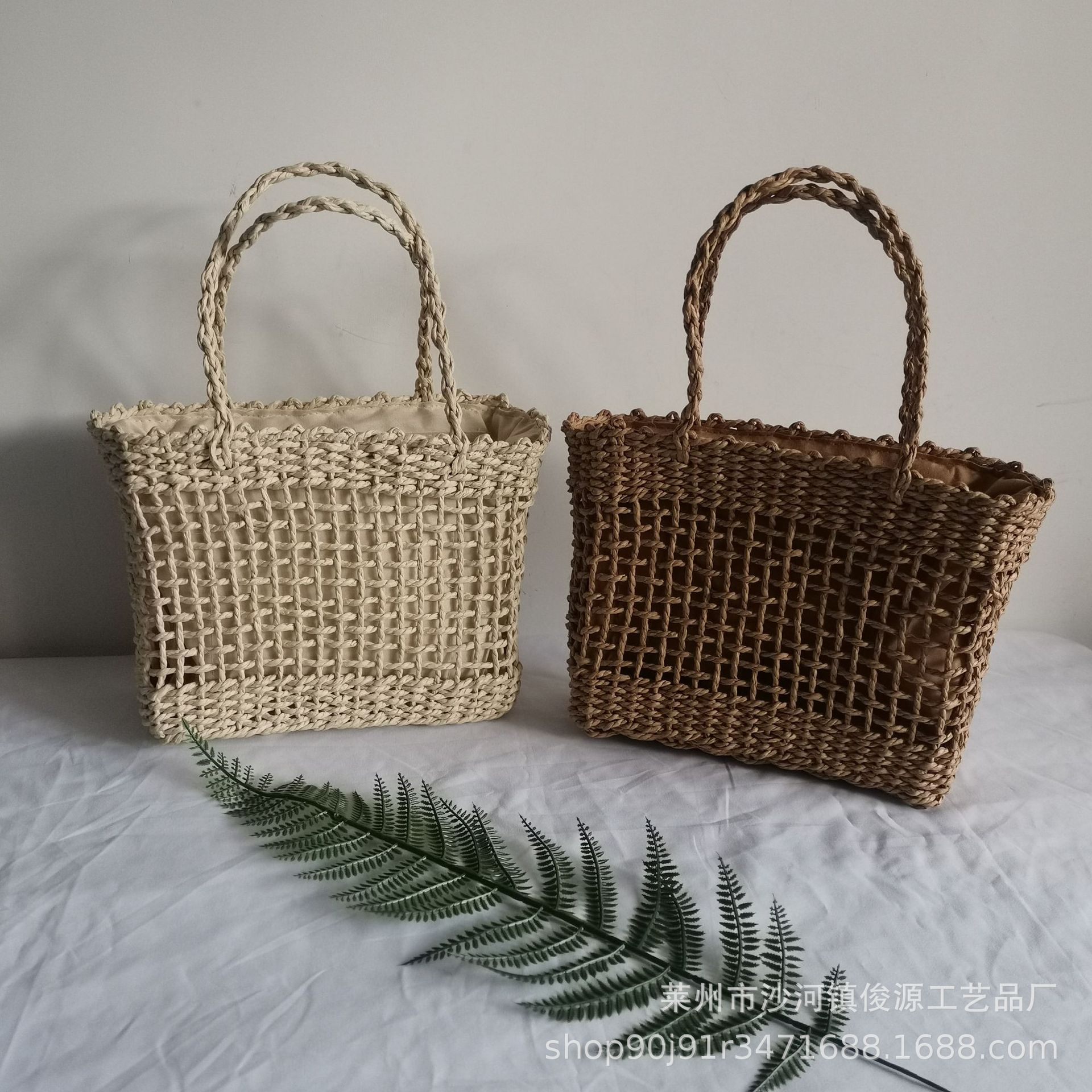 Coarse paper rope woven straw bag hollowed out mesh leisure women's bag beach travel handbag