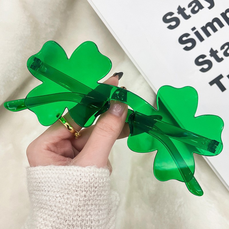 Новые европейские и американские безрамочные солнцезащитные очки с четырехлистным клевером для праздника Святого Патрика