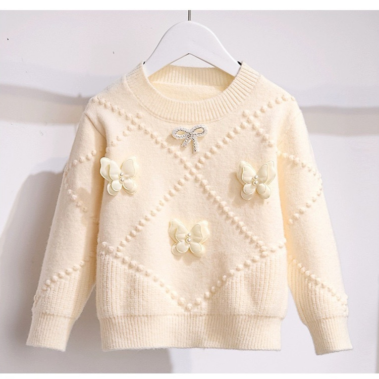 Girls' Western style autumn and winter sweater 2023 new fashion girls' three-dimensional butterfly sweater middle and big children's online celebrity top