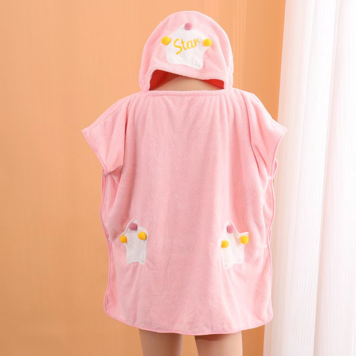 Children's Bath Towel Can Be Worn for Bathing, Swimming, and Outdoor Activities, Absorbent, Quick-Drying, Hooded Poncho, Wearable Coral Fleece Bath Towel