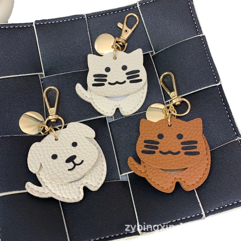 Exquisite and Cute Pet Access Card Leather Case, Creative and Adorable Neck Keychain, Cat and Dog Locator Leather Case