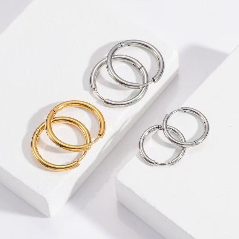 Korean Style New Titanium Steel Earrings Simple Personality Hoop Earrings Trendy Plain Hoop Earrings