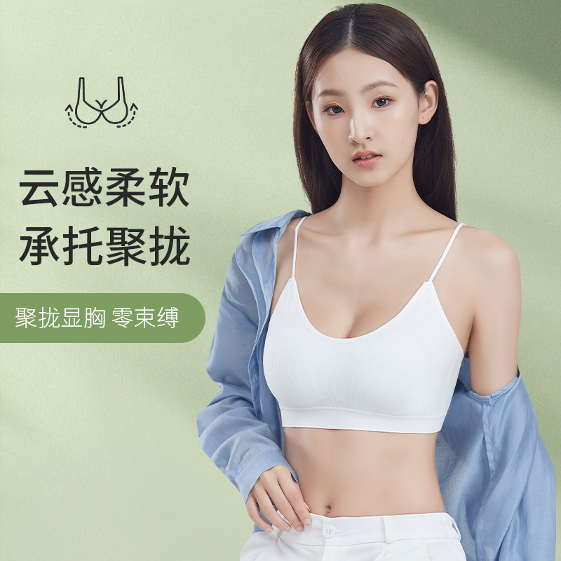 Seamless Sports Bra, Threaded Back-Wrapped Bra, Tube Top, Seamless, Wire-Free Bottoming Sports Vest with Suspenders