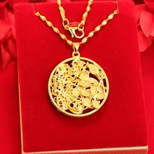 New Chinese-Style Retro Gold-Plated Hollow Lotus Brushed Butterfly Love Flower Pendant Round Ring Fortune Pendant Round Flower Necklace