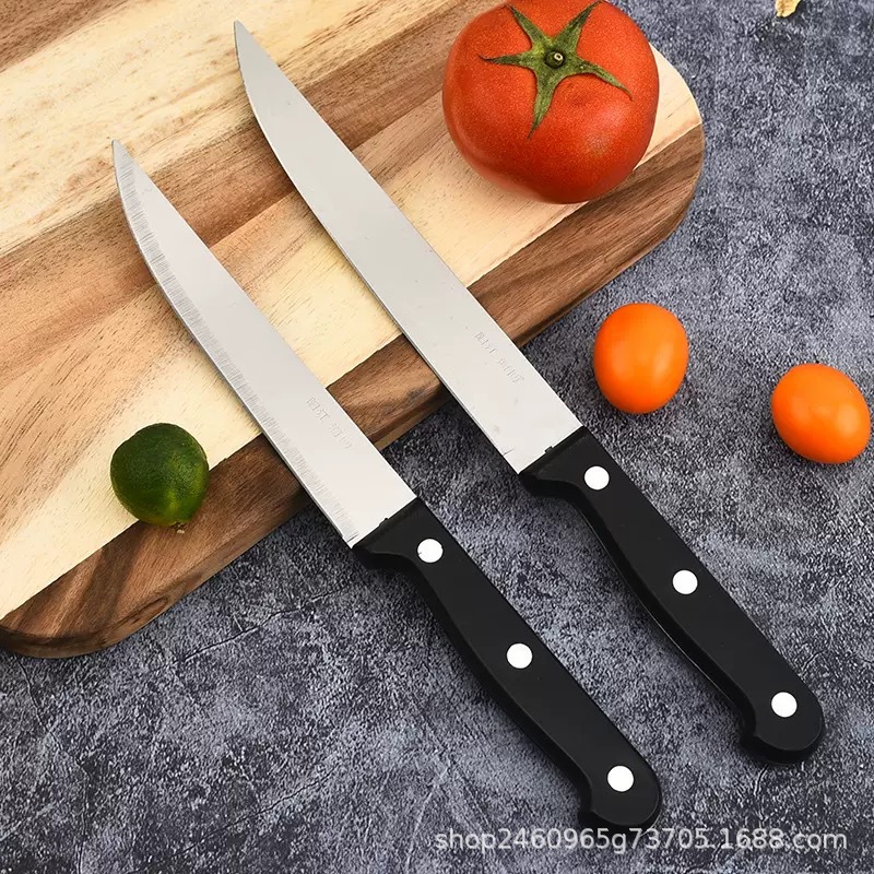 Large Three-Pin Knife with Colored Paper Cover Stainless Steel Knife Kitchen Utensils Stainless Steel Black Handle Multi-Purpose Fruit Knife Ready for Sale
