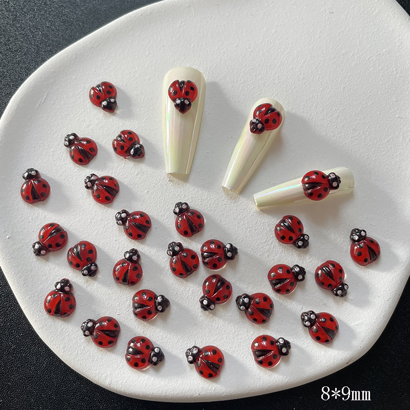 New Nail Art Jewelry Seven-Star Ladybug Cute Cartoon Beetle Mini Artificial Insect Stereo Nail Decoration Diamond