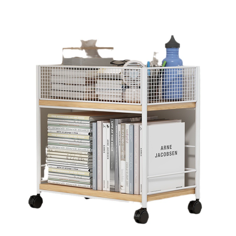 Movable bookshelf with wheels desk side schoolbag storage rack floor iron book storage simple student bookcase