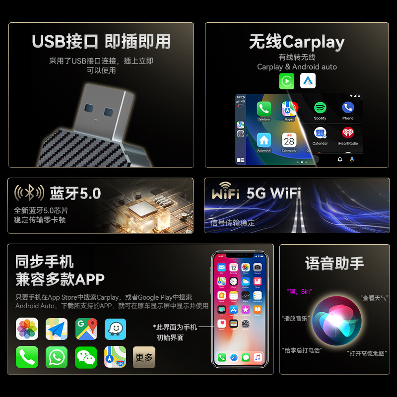 Hot Selling Car-Machine Interconnection Box Wired to Wireless Carplay Module Androidautocarplay Box