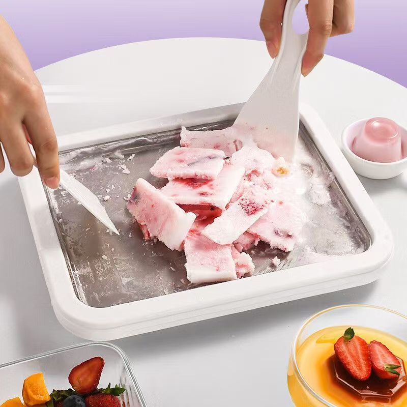 [Three-Piece Set] Household Fried Yogurt Machine, Small Ice Cream Machine, Homemade DIY Fried Ice Tray, Fried Ice Machine, Unplugged