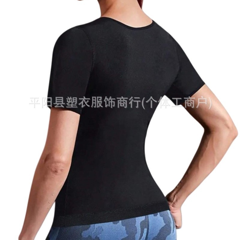 European and American Large Size Tummy Control Fitness Corset Cross-Border Three-Breasted Short-Sleeved Shapewear Amazon Women's Sports Sweat Suit