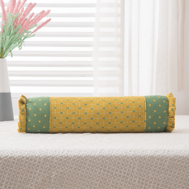 Double-layer yarn seer tune buckwheat cervical pillow cylindrical neck pillow full buckwheat shell filled buckwheat pillow wholesale