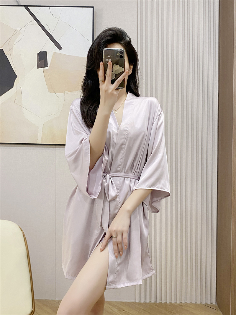 Wedding red festive bridal morning gown high-grade sexy style women's ice silk soft silky nightgown bathrobe home wear