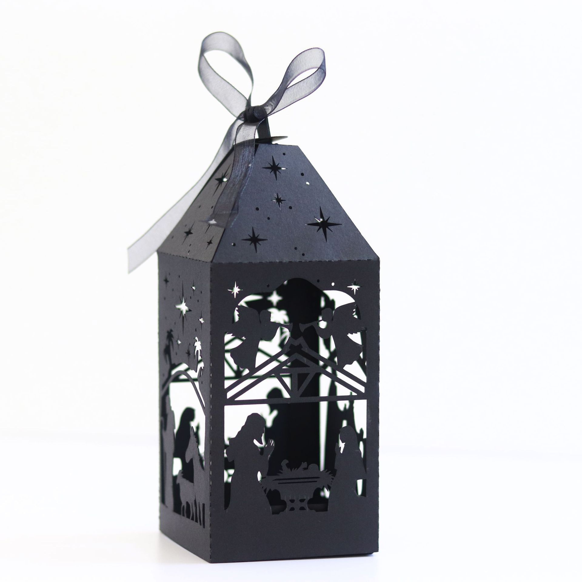 Рождественская лампа с темой Иисуса, бумажная резка, лазерная выемка, черный абажур 350G, атмосферный ночник