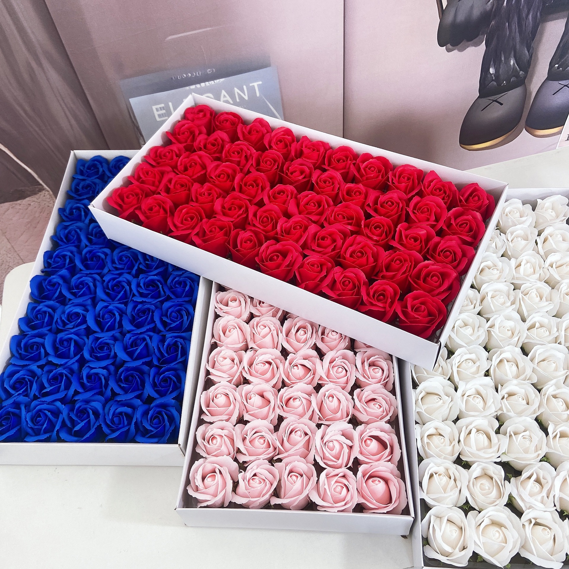 Soap Flower Three-layer Artificial Rose Large Flower Head Flower Bouquet Material with Base Water Flower Soap Flower Wholesale Manufacturer Direct Delivery
