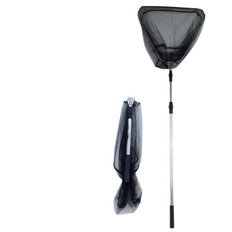 Aluminum Alloy Triangular Integrated Fishing Net with Fine Mesh, Foldable Telescopic Fishing Net, Short-Section Lure Hand Fishing Net