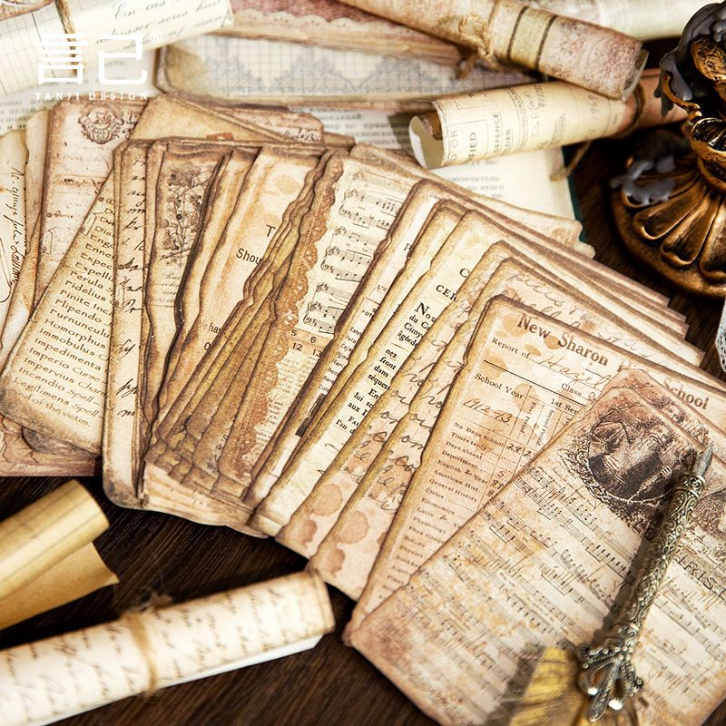 Yanji Handwritten Past Series Material Paper Retro Literary Handbook DIY Material Decorative Base 50 Sheets 6 Styles